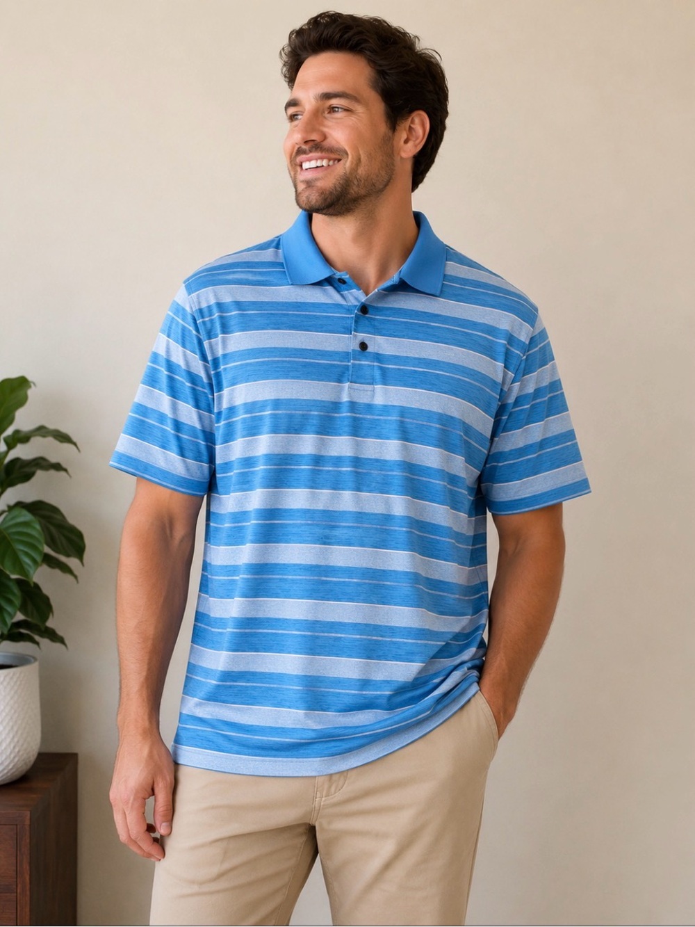 Men's Blue Striped Polo Shirt